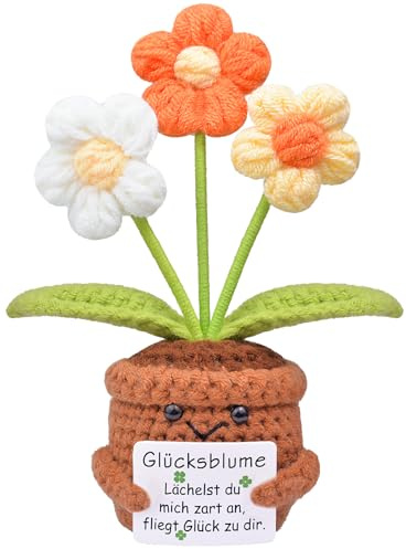 Mwmoeen Pocket Hug Glücksblume, Handgemachte Gestrickte Positive Blume | Glücksgeschenk zum Abschluss der Prüfung, Glück Geschenke für Kolleginnen, Freundinnen, Schwestern und weibliche Bekannte