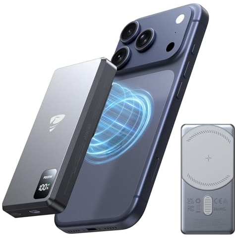 Aioneus Magnetic 5000mAh Power Bank - Ultra-Slim Portable Charger with 15W MagSafe Wireless Charging & 20W PD Fast Charge, Compatible with iPhone 17/16/15/14/13/12 (Includes Type-C Cable)