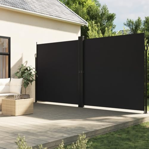 Toldo Lateral Extensible, Material Poliéster con Revestimiento PU y Estructura Acero/Aluminio, Diseño Retráctil Automático, Toldos Laterales, Toldo Lateral Retráctil Exterior, Color Negro, 200x1200 cm