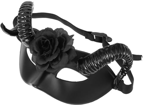 SOLUSTRE Halloween RAM Skull Mask with Detachable Horns and Floral Texture Half Face for Costume Parties Adjustable Elastic Strap Suitable for Masquerade Balls and Themed Events