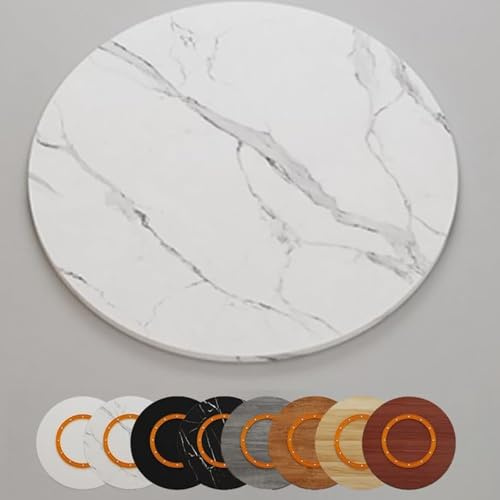 Großer Drehteller aus Massivholz, Lazy Susan – 20 x 30 x 40 Zoll, drehbares Serviertablett for den Esstisch – leichtgängige Servierplatte – elegantes weißes Finish(White-striped,65cm/26in)