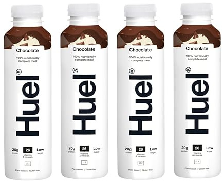 Huel Ready-to-Drink Meal – 500ml complete meal shake with 20g plant protein, essential vitamins & minerals. Balanced, vegan, on-the-go nutrition (Pack of 4, Chocolate Flavour)