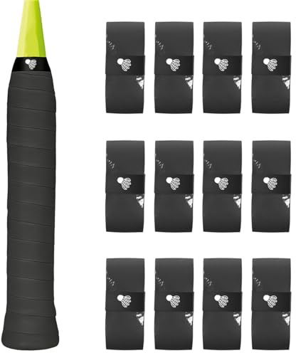 Axvxby Griffband für Tennisschläger aus Polyurethan, für Tennisschläger / Badminton, Squash, saugfähig, rutschfest, selbstklebend, Schwarz, 12 Stück