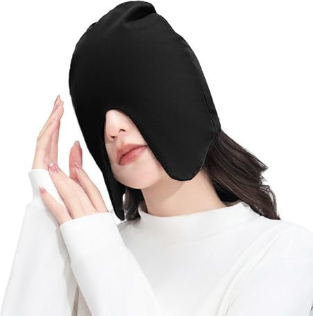 Lichtdicht Schlafhaube mit Augenschutz Baumwolle Doppellagig Schlafmütze Nachtmütze Augenmaske Slouch Beanie Mütze für den Schlaf, als Nacht Schlafmaske und Schlaf Kappen für Damen (Schwarz)