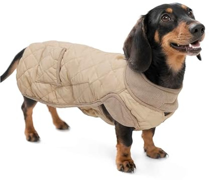 PJDDP Hunde Wintermantel Dackel, Hundejacke Wasserdicht Dackel, Hundeweste Dackel, Langkörper-Hundemantel Mit Leinenloch, Tasche, Für Kaltes Wetter,Beige,L