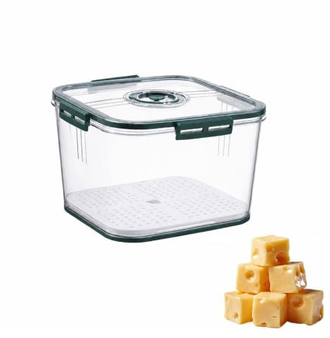 Hynorian Contenitore per formaggio per frigorifero in PET con timer, fondo | Contenitore per formaggio con foro di ventilazione e fondo di scarico; guarnizione del coperchio completa la conservazione