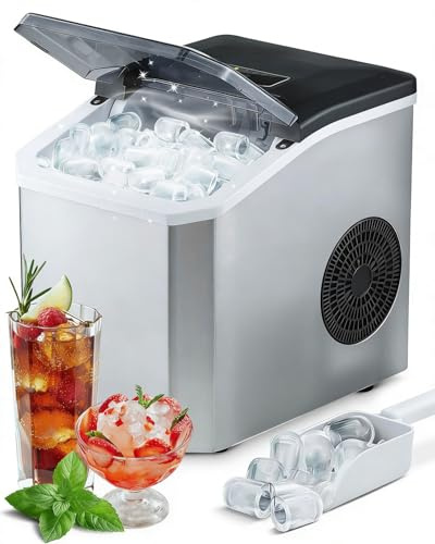 Ice Maker Machine Countertop, 9 Cubes in 6 Mins Ice Cube Maker, 15KG in 24H Ice Machine for Home, 2 Bullet Sizes, 1.5L, Ice Scoop & Basket, Self-Cleaning, Portable for Bar, Camping Gift for Father