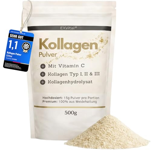 Colágeno en polvo, 500 gramos - Con vitamina C, péptidos de hidrolizado de colágeno bioactivo, proteína en polvo - Sin sabor, colágeno de tipo 1, 2 y 3, Lift Drink, alta concentración