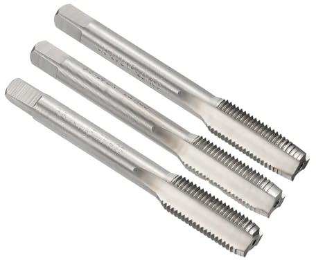 sourcing map 3-teiliges Handgewindebohrer-Set, 3/8-Zoll-24 UNF Kegel/Stecker/Untergewinde-Gewindebohrer, 9CrSi Legierungs-Werkzeugstahl, Handgewindebohrer-Set