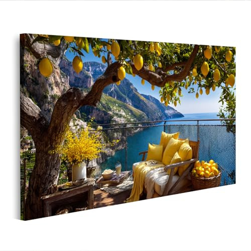 islandburner Bild auf Leinwand Balkon mit Zitronenbaum und Meerblick - Wandbild für Wohnräume - Edition S1