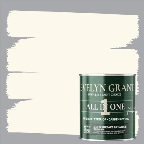 Evelyn Grant All-IN-ONE Paint & Primer - Multi-Surface Paint For Interior Walls, Outdoor Garden & Exterior Walls, Wood Furniture | High Durability Multi-Feature - Ivory Cream - 0.5L - Matt