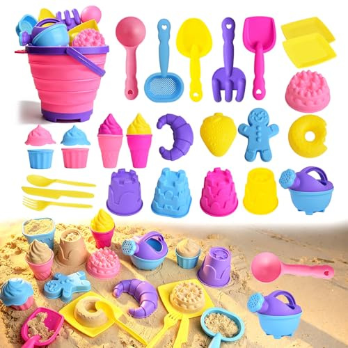 Sotodik Sandspielzeug EIS Mädchen Junge,Sandkasten Spielzeug Kinder mit Faltbarer Eimer,Sandschaufel,Sandförmchen,Outdoor Spielzeug für Strand und Sandkasten fur Kleinkind Mädchen Junge 3–10 Jahren