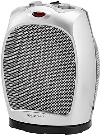 Amazon Basics 1800 Watt Oscillating Ceramic Space Heater with Adjustable Thermostat - Silver