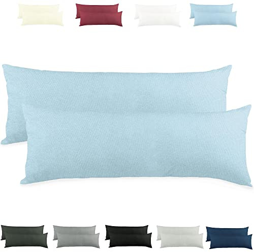 CelinaTex Active Seitenschläferkissen Bezug Doppelpack Set 40x145 Aqua blau Baumwolle Jersey Stillkissen Kissenhülle 5001556