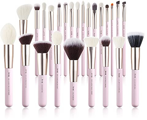 Jessup Juego de pinceles de maquillaje profesional, 25 piezas, rosa, premium, base de polvo natural, sombra de ojos, corrector, rubor, resaltado, etiquetado, T290