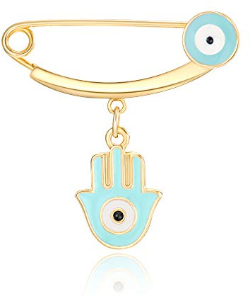 MANVEN Hamsa Evil Eye Stroller Pin Nazar Lucky Protection Clothes Brooch Diaper Bag Pin