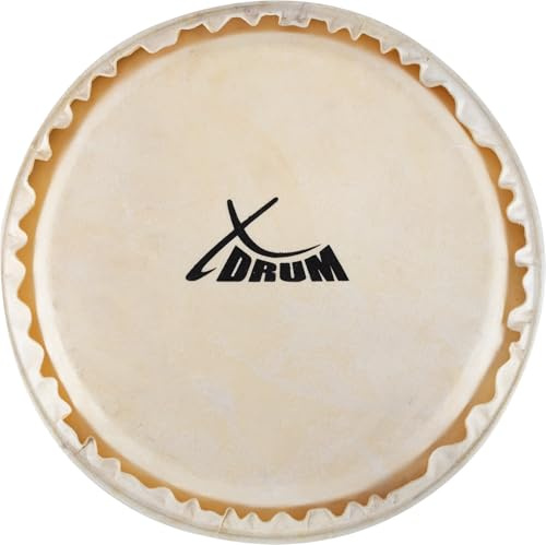 XDrum Bongo Fell 7, 5, Natur-Fell aus Ziegenhaut für Bongo-Trommel | Passend für Bongos der Marke XDrum, Durchmesser: 7, 5 Zoll, Durchmesser Schlagfläche: ca. 175 mm, Mit XDrum-Logo