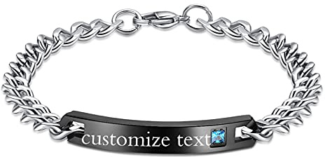 NEHZUS Edelstahl Armbänder mit benutzerdefinierten Gravur, Schmuck Geschenk für Paar, Link Armband für Sie und Ihn (Schwarz)