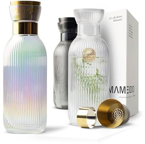 MAMEIDO Glass Water Carafe with Spout & Strainer 1.5 L (Pearl Gold)