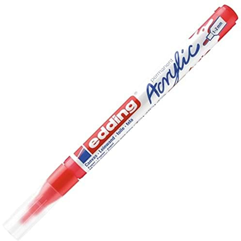 edding 5300 acrylic marker fine - red - 1 waterproof acrylic paint marker - fine round tip 1-2mm - acrylic paint pens for drawing on canvas, art paper and wood - acrylic markers for pebbles