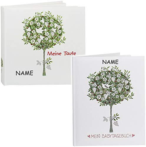 2 TLG. Set: Taufalbum/Fotoalbum/Erinnerungsalbum Meine Taufe + Mein Babytagebuch zum Eintragen - inkl. Name Album - Buch - zum selbst gestalten - Gebu..