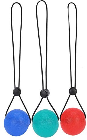 3 Stück Handtherapiebälle, Silikongriffball, Handtrainingsgerät zur Druckentlastung, lindert Gelenkschmerzen mit Nabelschnur-Anti-Stress-Bällen(Rot 25 + Blau 30 + Grün 35 / Grad)