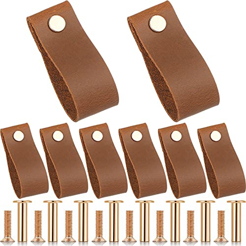 8 Pièces Poignée en Cuir Poignées de Tiroir en Cuir Poignées de Bouton de Tiroir Bouton de Tiroir Poignées d'Armoire Poignée de Tiroir de Commode de Garde-robe de Bouton avec Des vis Dorées