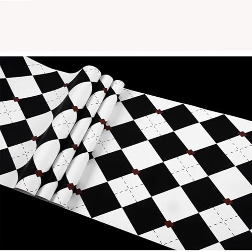 Papier peint moderne simple en PVC noir et blanc avec motif géométrique en forme de losange pour salon, chambre à coucher, salle à manger, canapé, chevet, fond mural 1.73 'Wx32.8' L Non Encollé