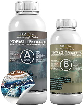 Epoxidharz EpoxyPlast 100P CoasterCast UV+ 2,25 KG Set I Glasklar & Blasenfrei I Maximaler UV Schutz I BPA frei Ungiftig I Geeignet für Resin Art Lesezeichen Anhänger Untersetzer I Premium Qualität