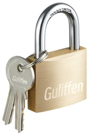 Guliffen Solid Brass Padlock with Key with 1-9/16 in. (40 mm) Wide Lock Body,Keyed Padlock for Sheds, Storage Unit School Gym Locker, Fence, Toolbox, Hasp Storage