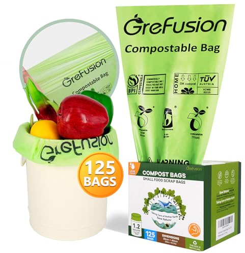 GreFusion Bolsas de basura compostables de 1.2 galones, 125 bolsas de basura pequeñas en total, mini bolsas de basura resistentes para cocina, bolsas de basura pequeñas para el hogar, oficina, cocina,