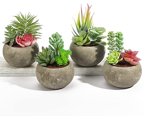 SPEPLA Succulents Plants Artificial 4 Pack, Mini Fake Succulents in Pots, Assorted Small Faux Succulent Decorative for Living Room Home Office Decor