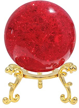 LONGWIN 60mm Ice Cracked Crystal Ball Decorative Glass Ball Home Decor Ornaments (Red)