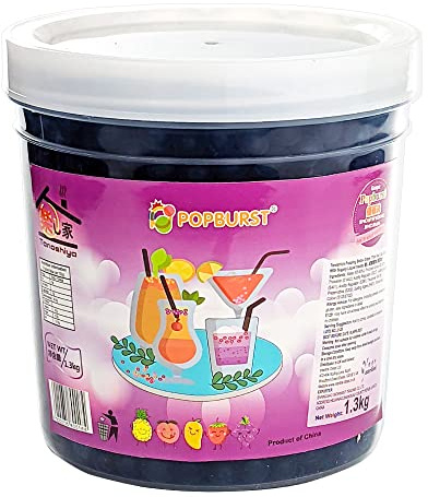 Tanoshiya Popping Boba Fruity Flavour Bursting Bubbles 1.3kg | Tapioca Pearl for Desserts & Drink Toppings - Grape Flavour
