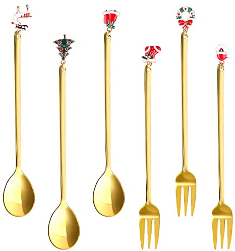 Weihnachtslöffel, 6 Stück Weihnachts kaffee Löffel, Edelstahl Dessert Teelöffel mit Weihnachtsanhänger, Christmas Spoons für Dessertlöffel Eislöffel Latte Weihnachten Teelöffel Weihnachtsfeierbesteck