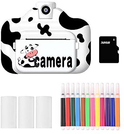 Andoer Fotocamere a stampa istantanea WiFi Fotocamera per bambini Schermo da 2,4 pollici 1080P Registrazione video Zero Ink 180° Lente di rotazione con carta da stampa 12 penne a colori