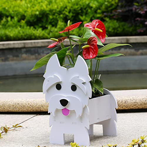 Gochoi Pequeño Perros Macetero Regalos de Westie para los Amantes de Westie Cosas PVC Animales Maceta de Plantas para Decoración de Jardín Interior y Exterior Cumpleaños,S Westie
