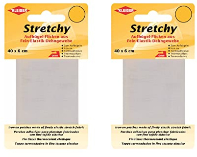 Kleiber Bügel Flicken Aufbügelflicken - Stretchy 100% Polyester 2er Set - Reparatur für Stretchstoffe - 2 Flicken à 40cm x 6cm Dehnbar Weiß
