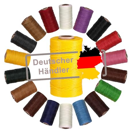 Langlauf Schuhbedarf Ledergarn gewachst 1mm x 0,3mm I Sattlergarn - gewachster Faden aus Polyester stabil & haltbar I Wachsgarn Forellenfaden Outdoor Nähgarn in Profiqualität (gelb)