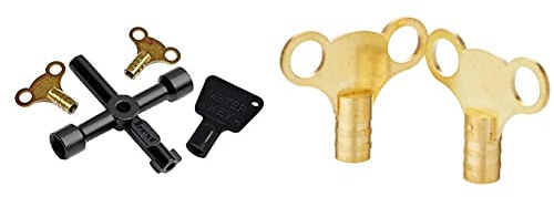 Merriway® BH00936 (4 Pcs) Workshop Assortment of Radiator and Meter Utility Keys - Pack of 4 Pieces & BH02832 (2 Pcs) Easigrip Clock Type Radiator Key Solid Brass - Pack of 2 Pieces