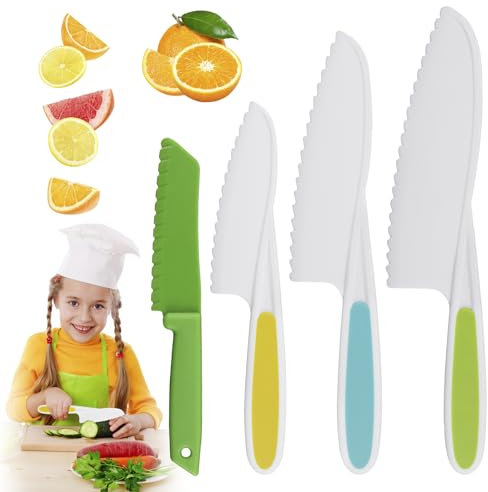 UNINGYI Kindermesser 4-teiliges, Kindermesser ab 2 jahre Kinder Messer Schneiden Lernen Kleinkind Messer zum Hacken, Kunststoff Kindermesser zum Schneiden Kochen Obst oder Gemüse