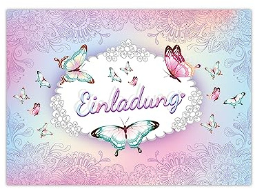 Limonia 12 Einladungskarten zum Kindergeburtstag Einladung Geburtstag Mädchen Schmetterling Blumen