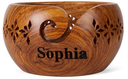 Personalisierte Garnschale aus Rosenholz Strick- & Häkelhalter aus Holz mit Garnführung, Handgefertigte Holz-Garnschüssel für glatten Garnfluss, Garnspender & Wollhalter, Geschenk für Strickliebhaber