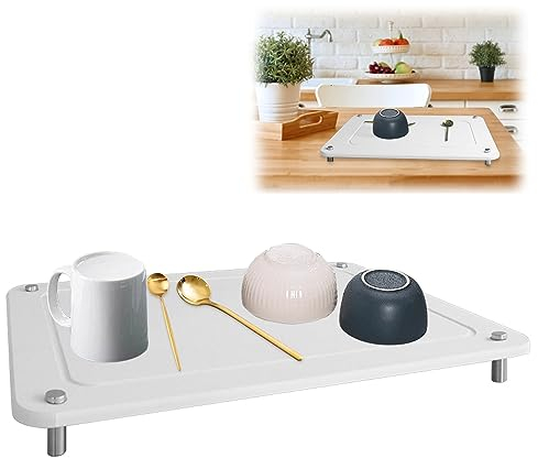 Qivine Abtropfmatte Geschirr, 40x30cm Geschirrabtropfgestell Unterlage Kaffeemaschine rutschfeste, Kieselgur Spülmatte Abtropfmatte Spüle Barmatte für Küchentheke mit Füßen (Weiß)