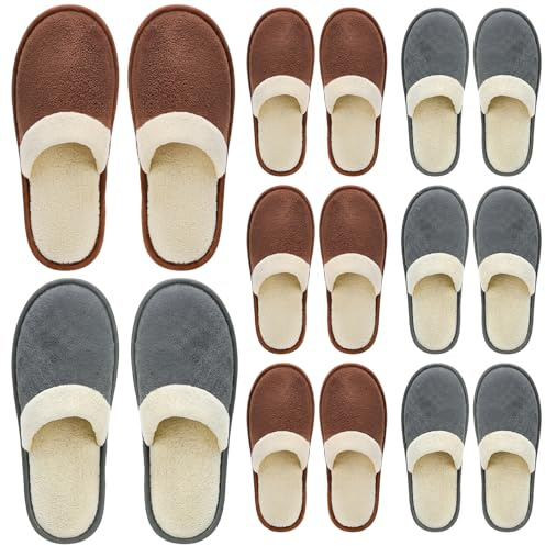 Goaste 8 par engångstofflor, halkfria hotelltofflor, tvättbara korallfleece spa-tofflor, gästtofflor med stängd tå i 2 färger för män kvinnor gäster, hem, badrum, sovrum, hotell, resor