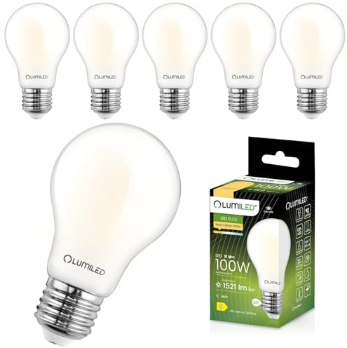Lumiled A60 E27 LED Lampen 6 Stück, 11W (ersetzt 100W), 1521 lm Classic milchig Filament, milchiges Leuchtmittel, E27 Sockel 3000K Warmweiß Birne Lampe, 360° Abstrahlwinkel Glühbirne vintage