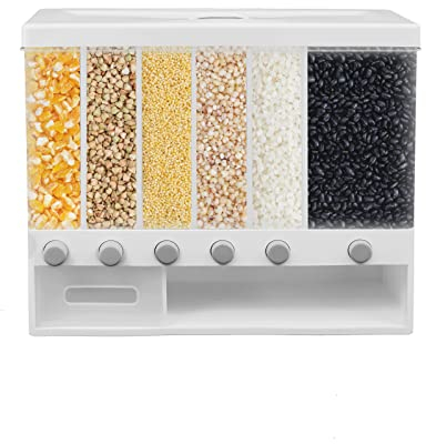 Wall Mounted Cereal Dispenser, 6 Grid Cereal Dispenser Storage Tins Wall Mounted Dry Food Dispenser, 6 in 1 Kitchen Dry Food Container Cereal Tins for Grains Nuts Coffee Beans