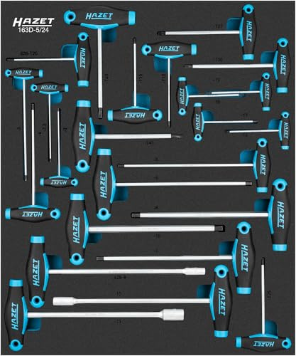 HAZET Steckschlüssel-Satz, mit T-Griff 163D-5/24, Innensechskant Profil | Abtrieb Innensechskant Profil, Innen TORX Profil, Länge 522 mm, Breite 435 mm, Höhe 40 mm, 1900 g, Anzahl Werkzeuge: 24