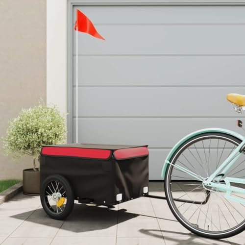 INLIFE Lastenanhänger für Fahrrad Schwarz und Rot 30 kg Eisen,6,75 KG,94076