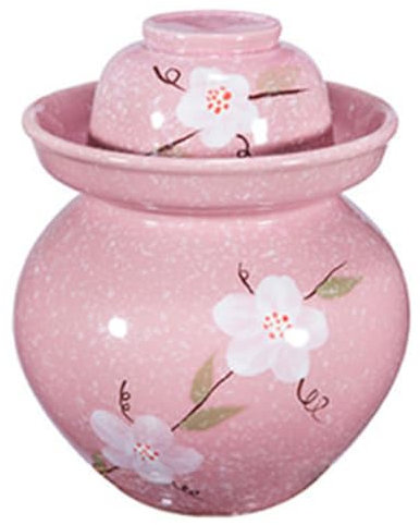 GVILTY Large Pickle Jar Fermentation Jar, Pink Feather Fermentation Kit With Water Seal, Ceramic Jar With Lid Canning Jars for Pickles, Kimchi, Sauerkraut, Kombucha, Cannin 5L